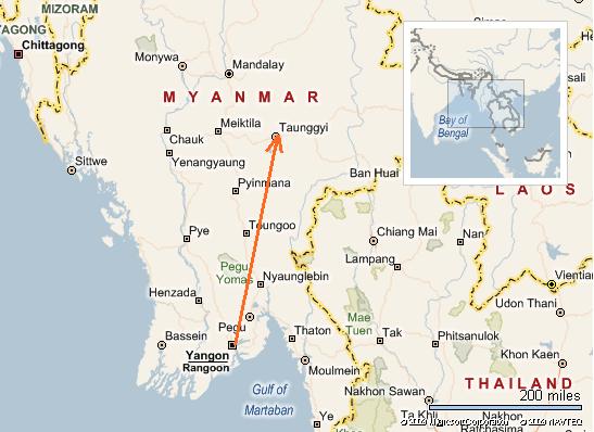 Peta laluan Yangon-Taungyi (Inle Lake)