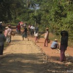 Road construction at Shwekyin in Myanmar using cheap labor force. Daily wage is 1000kyats.